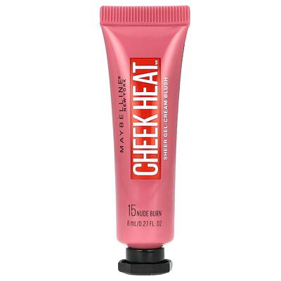 Maybelline, Cheek Heat, Sheer Gel-Cream Blush, 15 Nude Burn, 0.27 fl oz (8 ml)