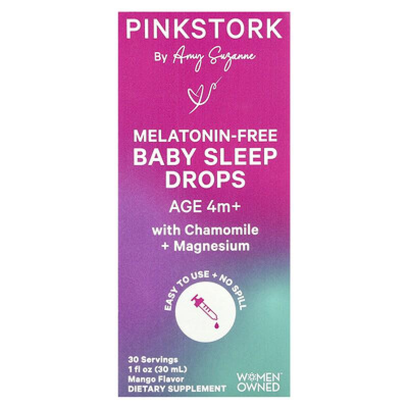 Pink Stork, Baby Sleep Drops, Age 4 Months+, Mango, 1 fl oz (30 ml)