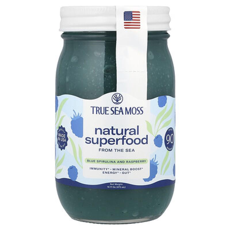True Sea Moss, Natural Superfood From The Sea, Blue Spirulina and Raspberry, 16 fl oz (473 ml)