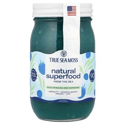 True Sea Moss, Natural Superfood From The Sea, Blue Spirulina and Raspberry, 16 fl oz (473 ml)