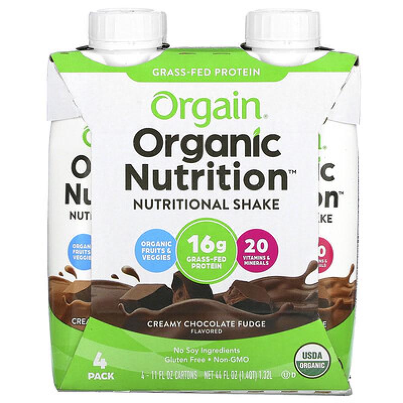 Orgain, Organic Nutrition, Nutritional Shake, Creamy Chocolate Fudge, 4 Pack, 11 fl oz Each
