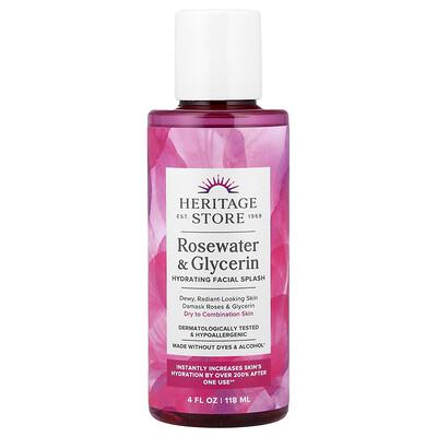 Heritage Store, Hydrating Facial Splash, Dry to Combination Skin, Rosewater & Glycerin, 4 fl oz (118 ml)
